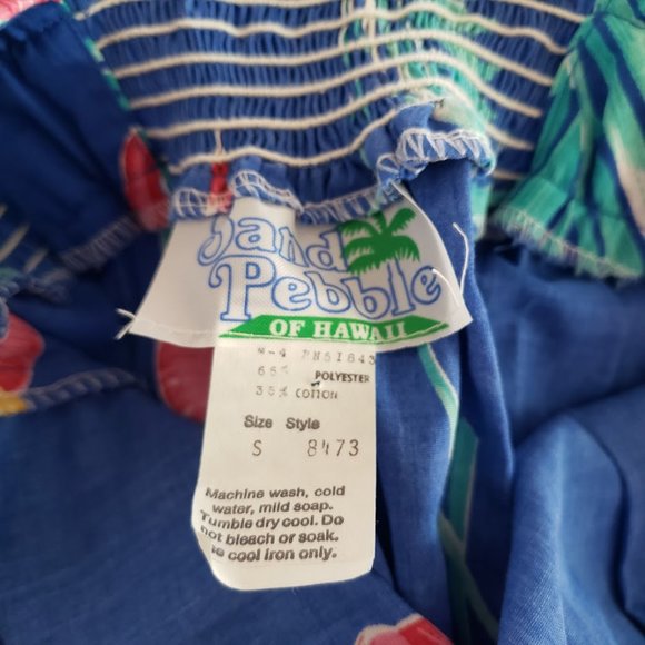 Sand Pebble of Hawaii Womens Sundress Small Blue Anthurium Print 70s USA - Picture 11 of 12